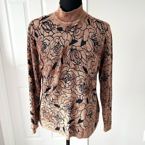 Vintage Tradition Roses  Print Soft High Neck Sweater - Picture 1 of 16